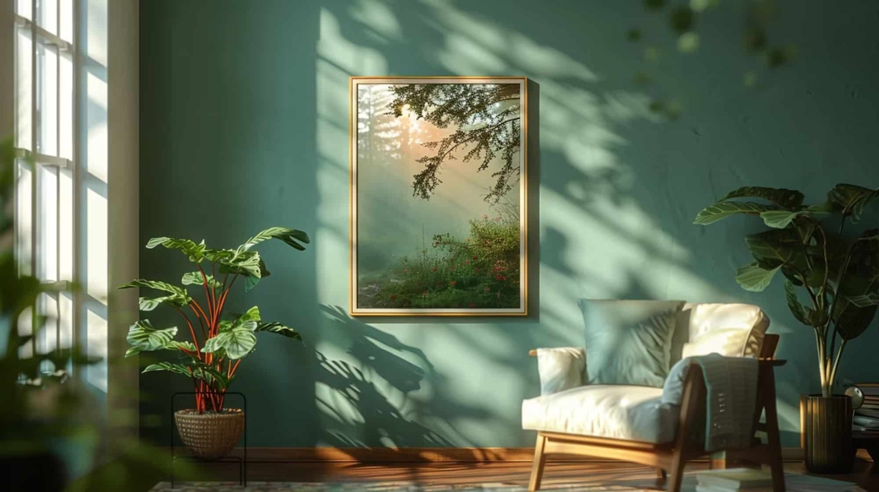 a chair in a room with green painted walls