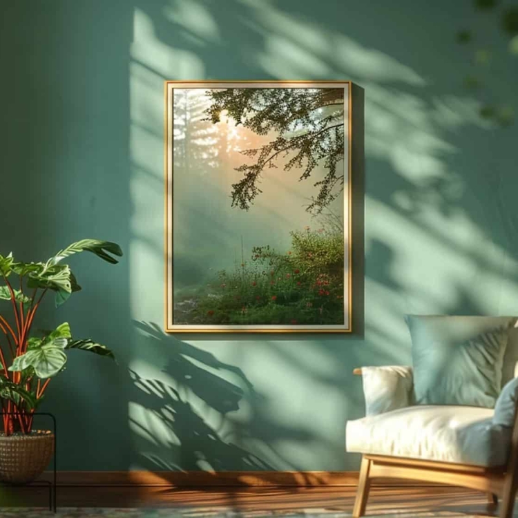 a chair in a room with green painted walls