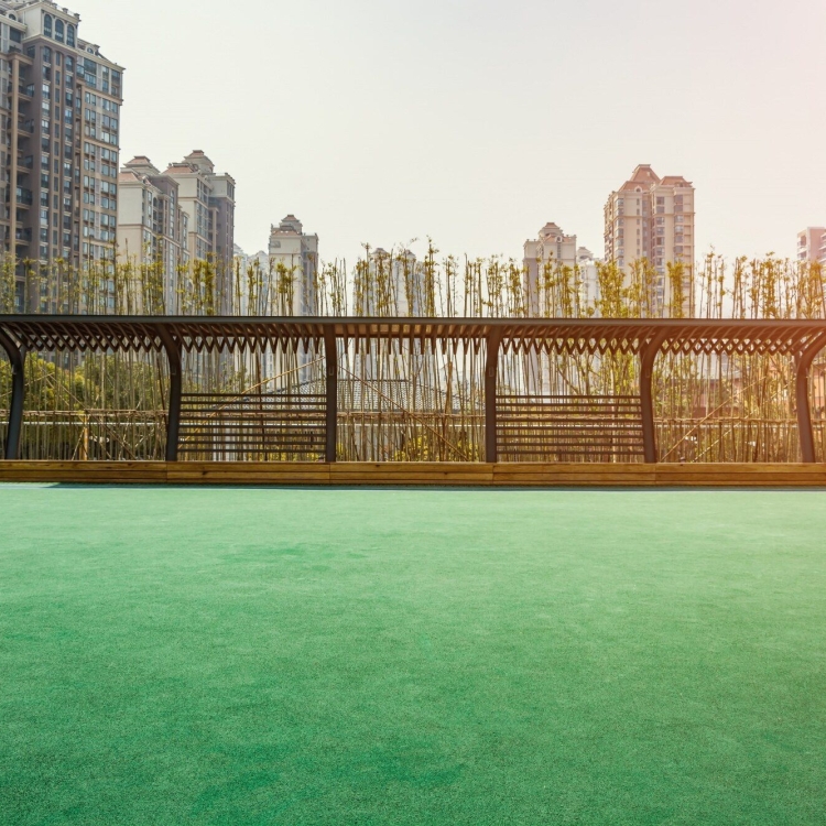 sport field with city scape behind