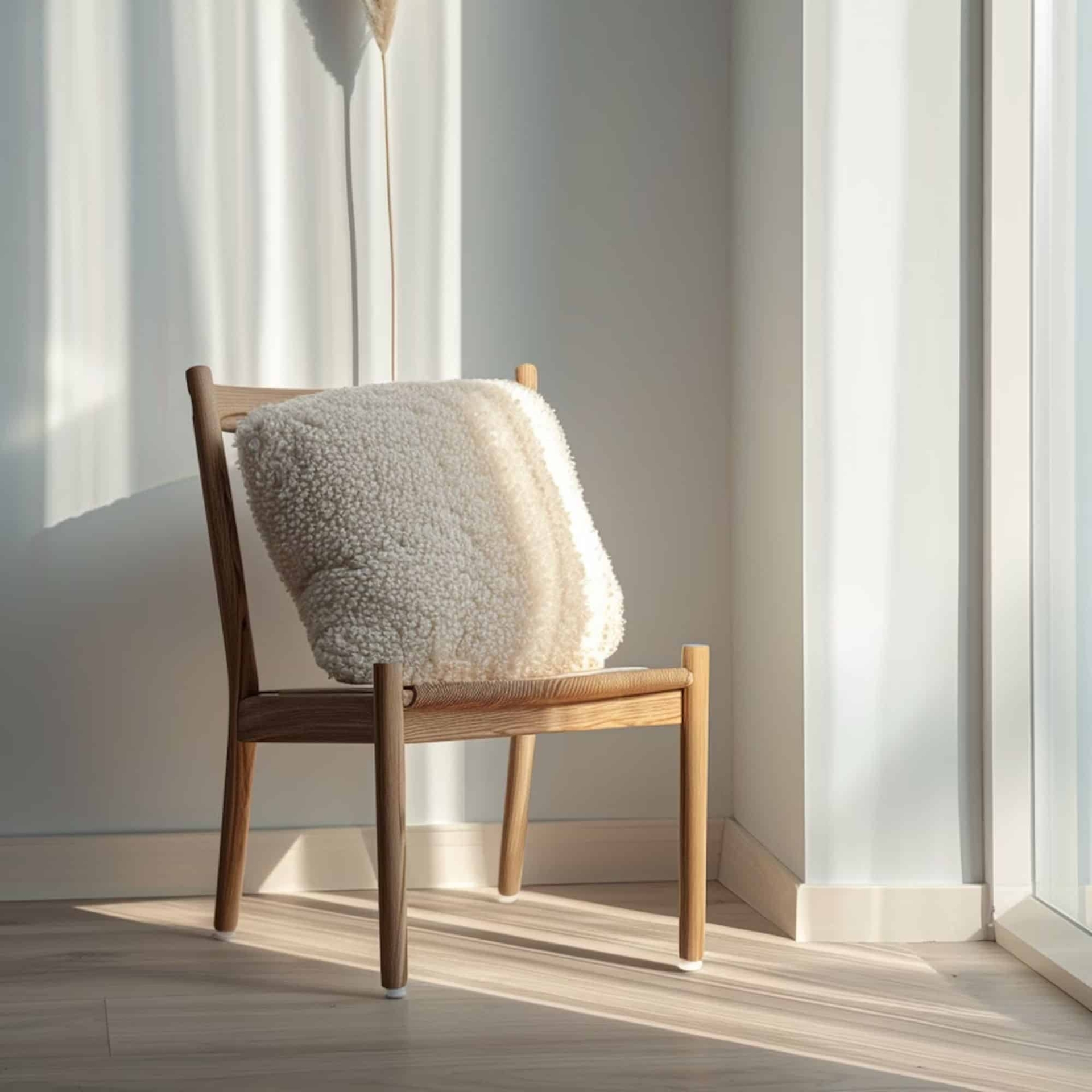 chair with a pillow in the corner of a room